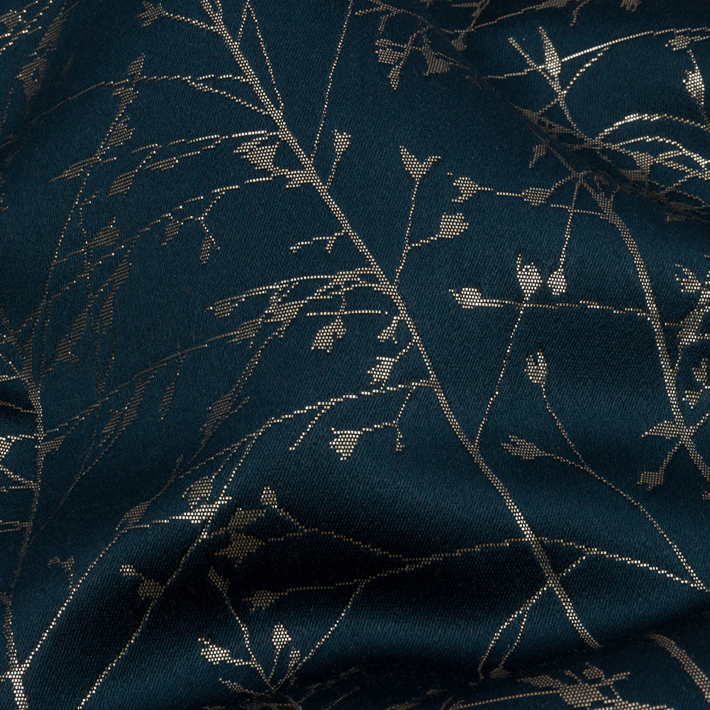 Metallic Satin-Faced Drapery Jacquard - French Navy Delicate Grasses - British Imported Detail Metallic Satin-Faced Drapery Jacquard - French Navy Delicate Grasses - British Imported Detail