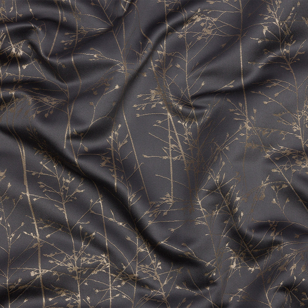 Metallic Satin-Faced Drapery Jacquard - Mole Delicate Grasses - British Imported Metallic Satin-Faced Drapery Jacquard - Mole Delicate Grasses - British Imported