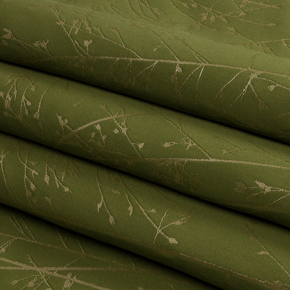Metallic Satin-Faced Drapery Jacquard - Olive Delicate Grasses - British Imported Folded Metallic Satin-Faced Drapery Jacquard - Olive Delicate Grasses - British Imported Folded