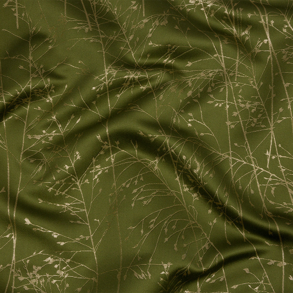Metallic Satin-Faced Drapery Jacquard - Olive Delicate Grasses - British Imported Metallic Satin-Faced Drapery Jacquard - Olive Delicate Grasses - British Imported