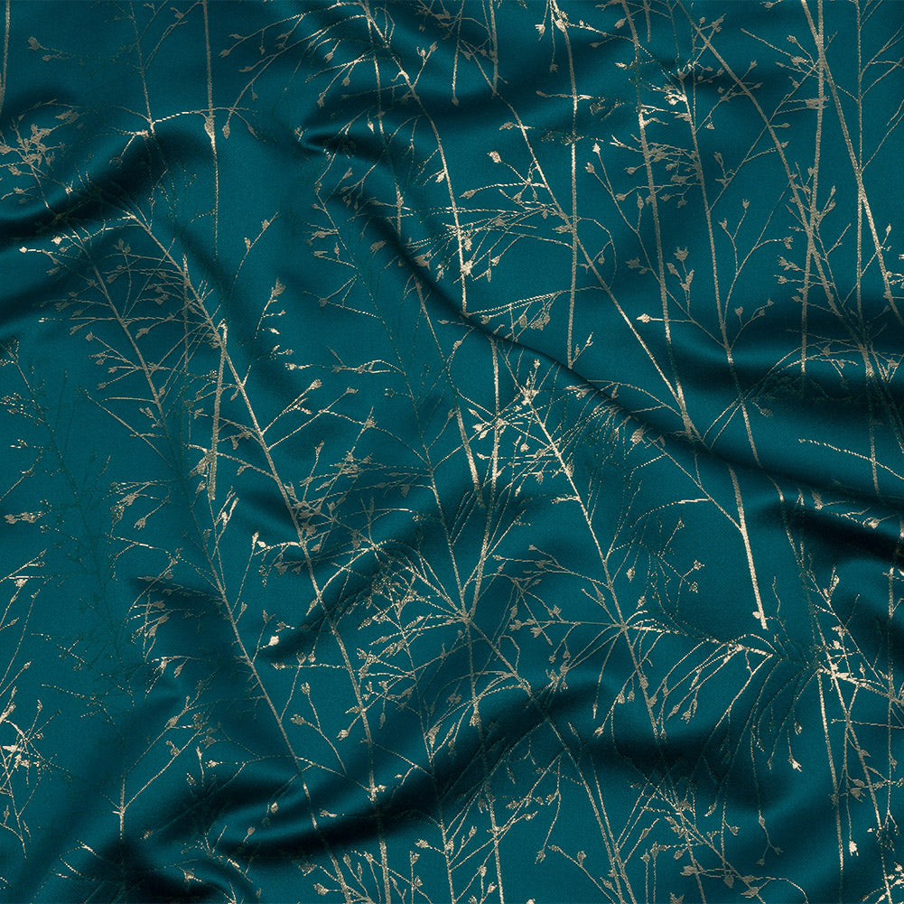 Metallic Satin-Faced Drapery Jacquard - Peacock Delicate Grasses - British Imported Metallic Satin-Faced Drapery Jacquard - Peacock Delicate Grasses - British Imported