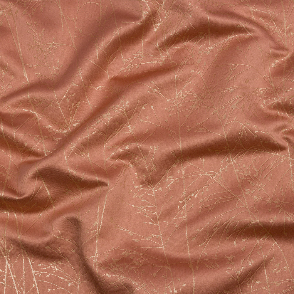 Metallic Satin-Faced Drapery Jacquard - Shell Delicate Grasses - British Imported Metallic Satin-Faced Drapery Jacquard - Shell Delicate Grasses - British Imported