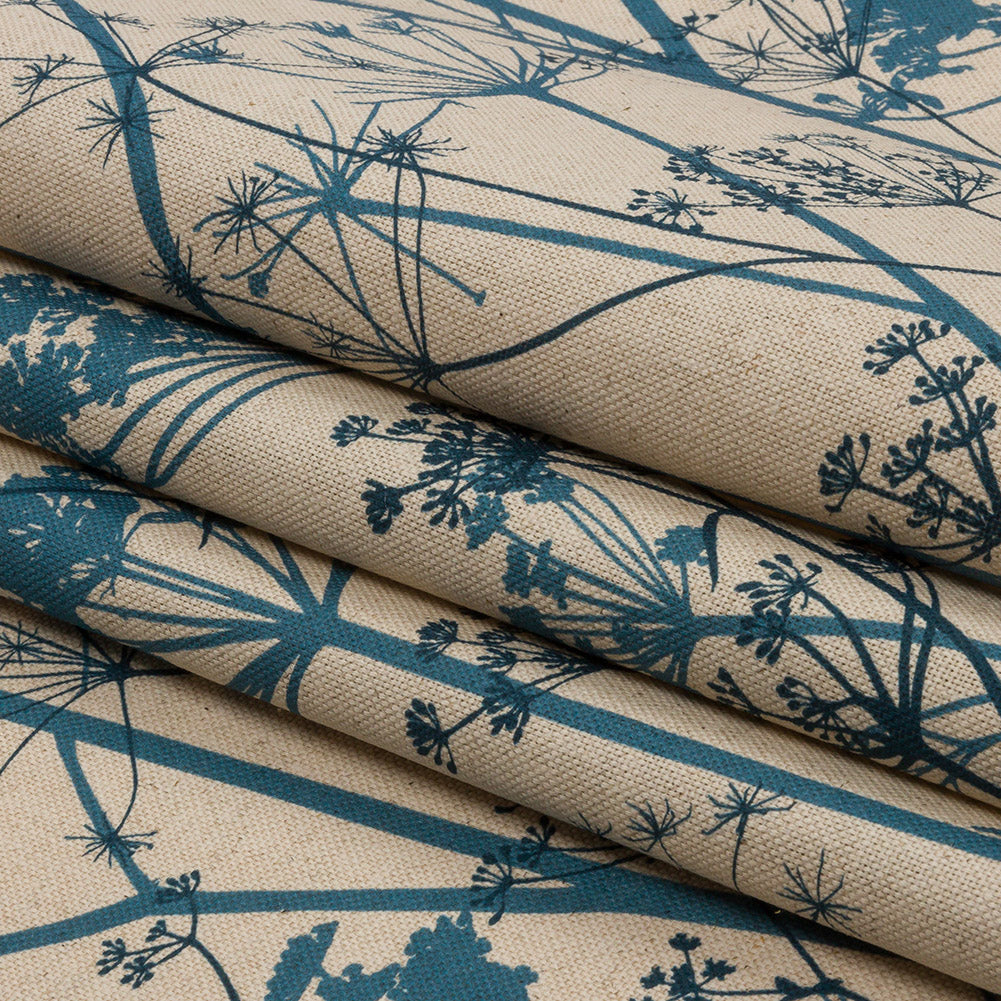 Cotton and Linen Canvas Print - Air Force Blue Chervil Silhouettes - British Imported Folded Cotton and Linen Canvas Print - Air Force Blue Chervil Silhouettes - British Imported Folded