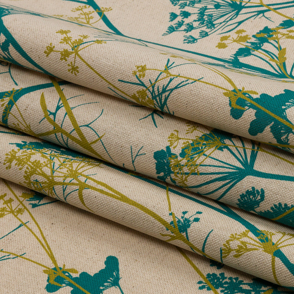 Cotton and Linen Canvas Print - Peacock Chervil Silhouettes - British Imported Folded Cotton and Linen Canvas Print - Peacock Chervil Silhouettes - British Imported Folded