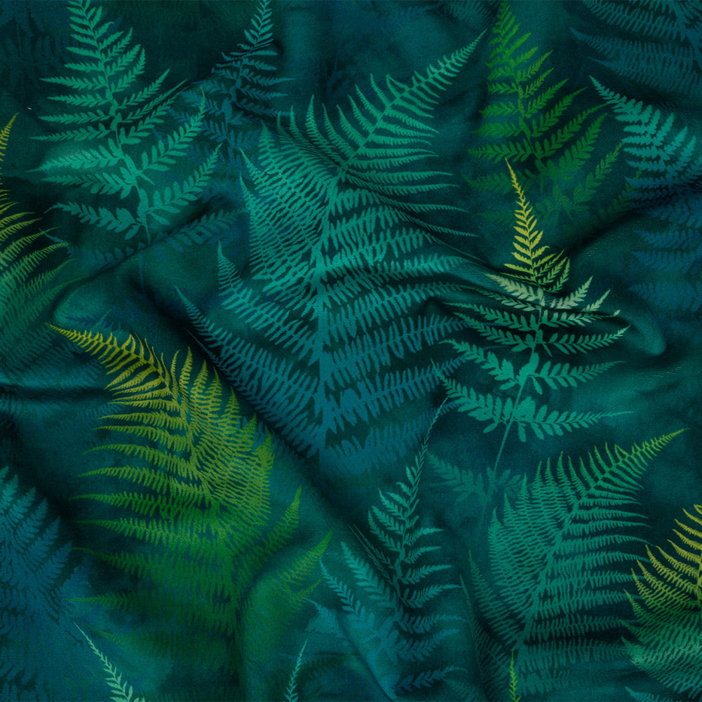 Printed Polyester Velvet - Peacock Foggy Ferns - British Imported Printed Polyester Velvet - Peacock Foggy Ferns - British Imported