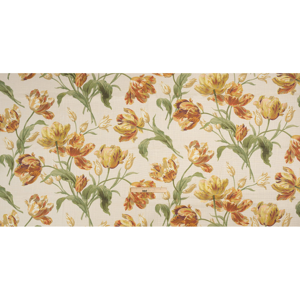 Viscose and Linen Drapery Woven Print - Gold Painting Flowers - British Imported Full Viscose and Linen Drapery Woven Print - Gold Painting Flowers - British Imported Full