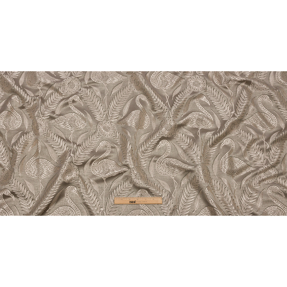 Metallic Drapery Jacquard - Pebble Flamingos and Flowers - British Imported Full Metallic Drapery Jacquard - Pebble Flamingos and Flowers - British Imported Full