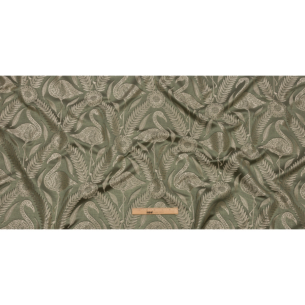 Metallic Drapery Jacquard - Sage Flamingos and Flowers - British Imported Full Metallic Drapery Jacquard - Sage Flamingos and Flowers - British Imported Full
