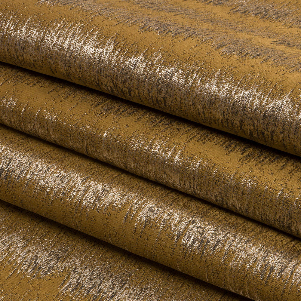 Satin-Faced Metallic Drapery Jacquard - Ochre Ikat Stripes - British Imported Folded Satin-Faced Metallic Drapery Jacquard - Ochre Ikat Stripes - British Imported Folded