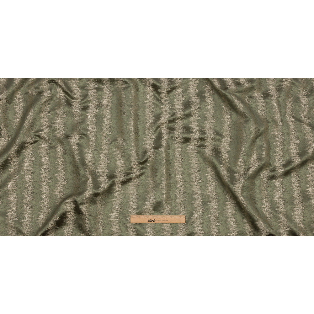 Satin-Faced Metallic Drapery Jacquard - Sage Ikat Stripes - British Imported Full Satin-Faced Metallic Drapery Jacquard - Sage Ikat Stripes - British Imported Full