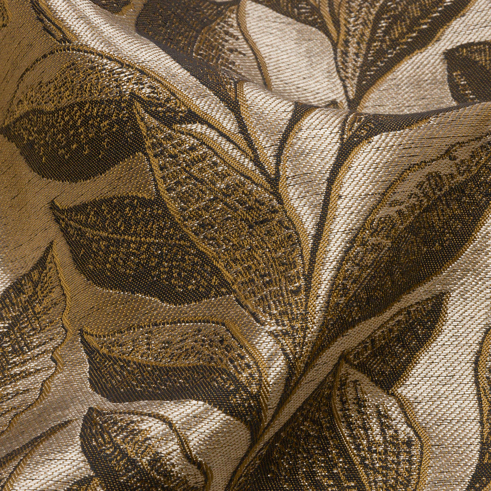 Metallic Drapery Jacquard - Ochre Lucent Leaves - British Imported Detail Metallic Drapery Jacquard - Ochre Lucent Leaves - British Imported Detail