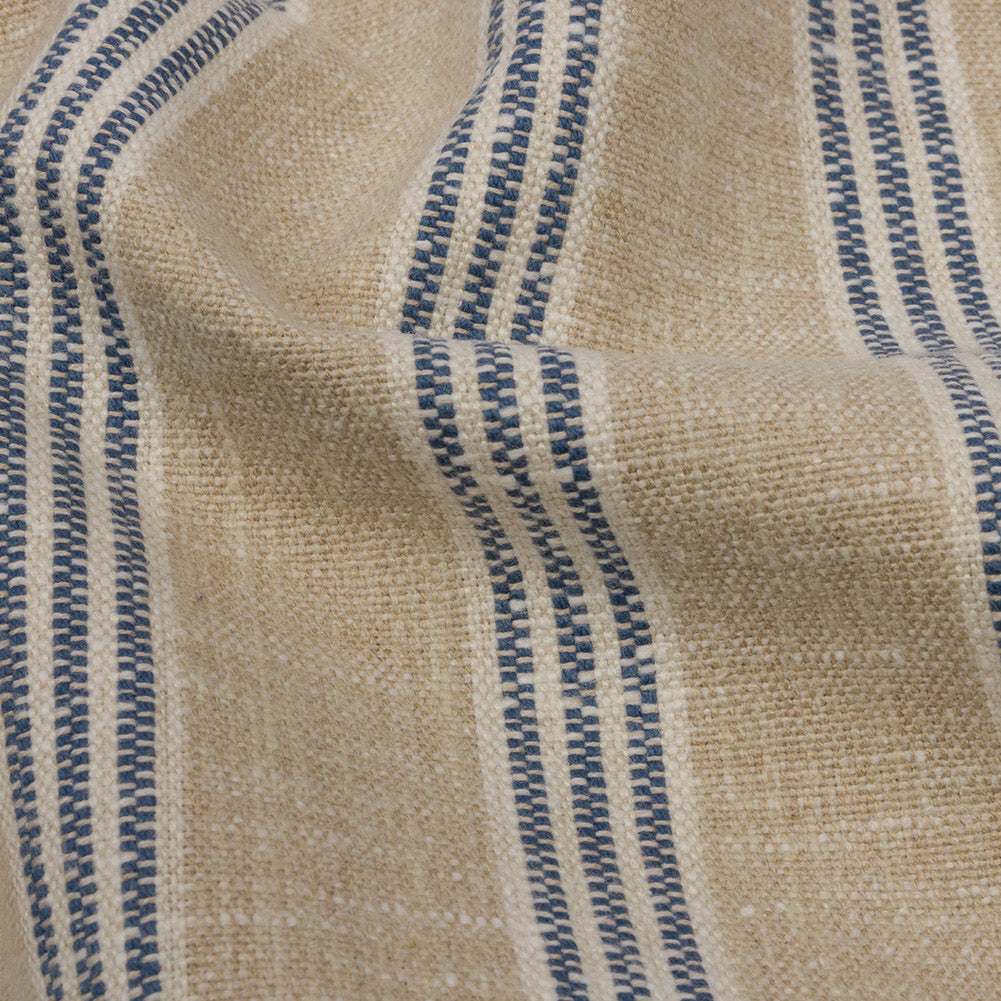 Slubbed Cotton and Polyester Woven - Indigo Striped - British Imported Detail Slubbed Cotton and Polyester Woven - Indigo Striped - British Imported Detail