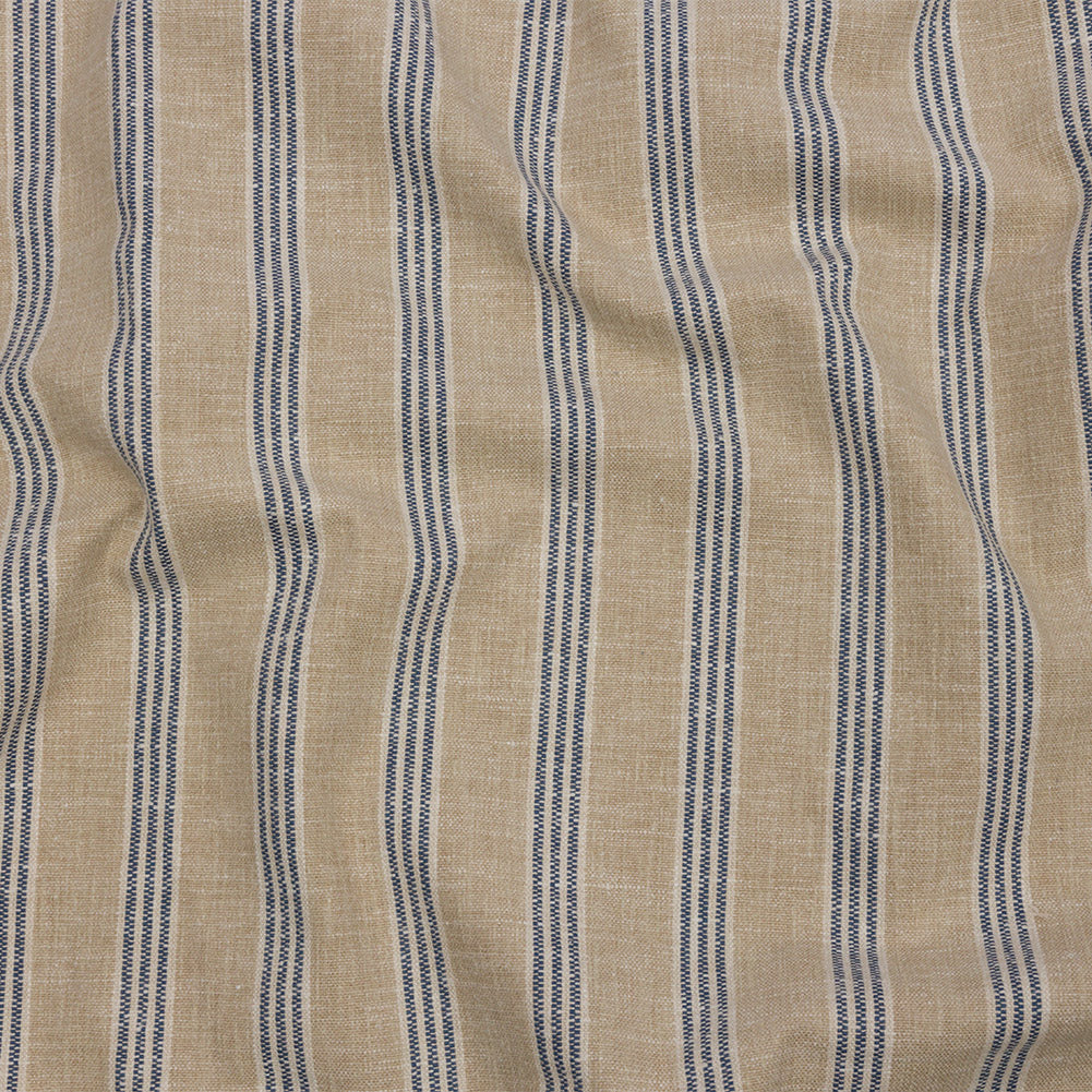Slubbed Cotton and Polyester Woven - Indigo Striped - British Imported Slubbed Cotton and Polyester Woven - Indigo Striped - British Imported