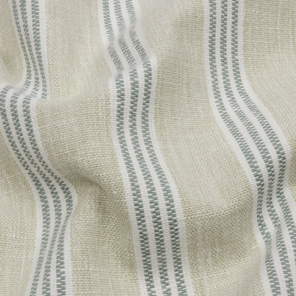 Slubbed Cotton and Polyester Woven - Sage Striped - British Imported Detail Slubbed Cotton and Polyester Woven - Sage Striped - British Imported Detail