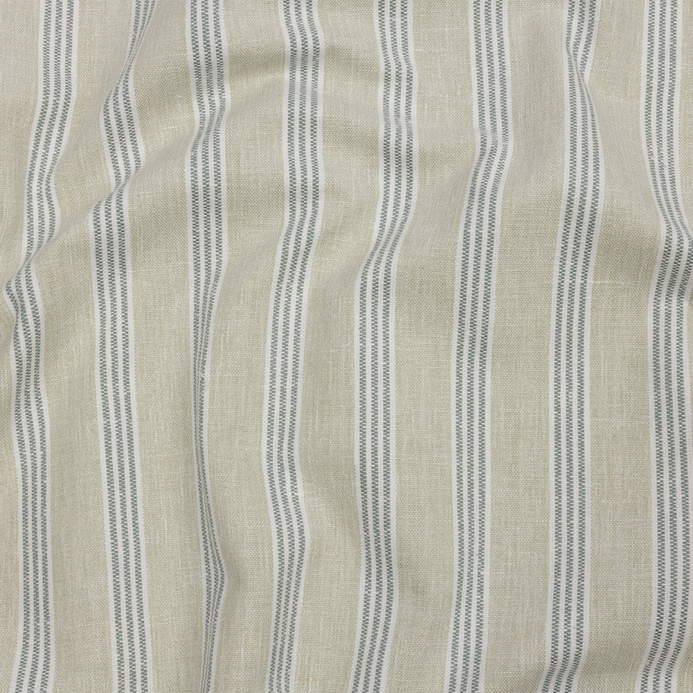 Slubbed Cotton and Polyester Woven - Sage Striped - British Imported Slubbed Cotton and Polyester Woven - Sage Striped - British Imported
