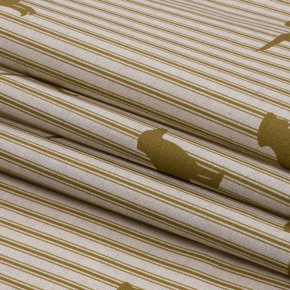 Cotton Canvas Print - Gold Dog Silhouettes and Ticking Stripes - British Imported Folded Cotton Canvas Print - Gold Dog Silhouettes and Ticking Stripes - British Imported Folded