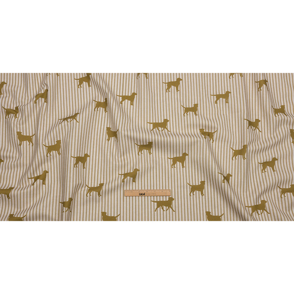 Cotton Canvas Print - Gold Dog Silhouettes and Ticking Stripes - British Imported Full Cotton Canvas Print - Gold Dog Silhouettes and Ticking Stripes - British Imported Full