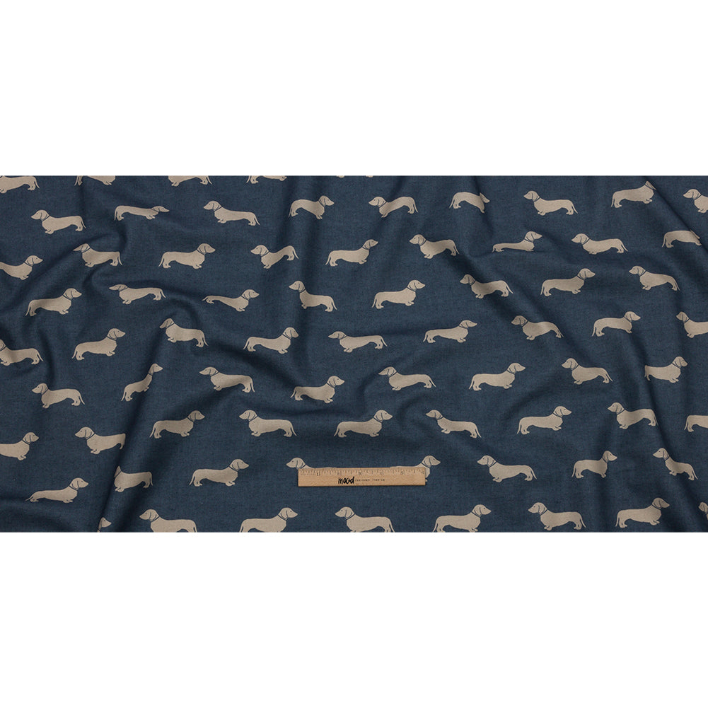 Cotton Canvas Print - Indigo Dachshunds - British Imported Full Cotton Canvas Print - Indigo Dachshunds - British Imported Full