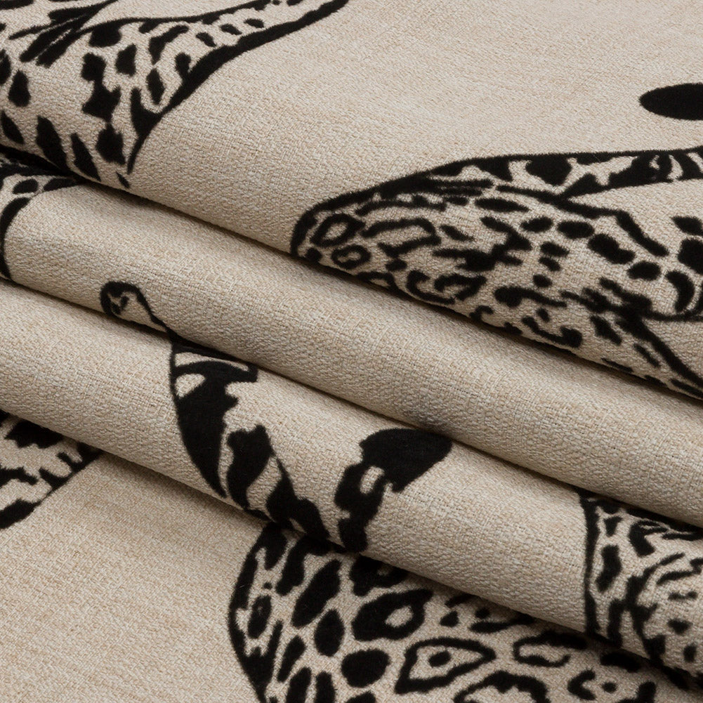 Flocked Polyester Drapery Woven - Ebony Jaguars - British Imported Folded Flocked Polyester Drapery Woven - Ebony Jaguars - British Imported Folded