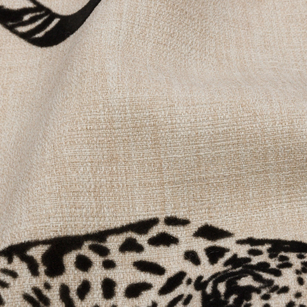 Flocked Polyester Drapery Woven - Ebony Jaguars - British Imported Detail Flocked Polyester Drapery Woven - Ebony Jaguars - British Imported Detail