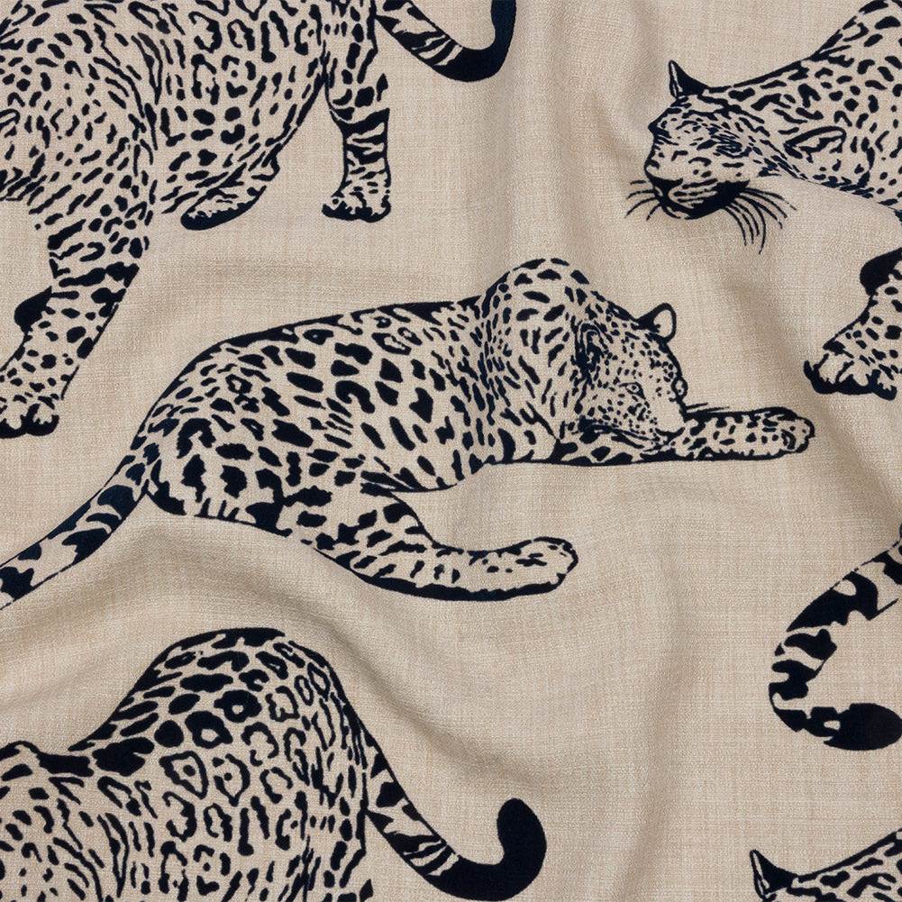 Flocked Polyester Drapery Woven - Midnight Jaguars - British Imported Flocked Polyester Drapery Woven - Midnight Jaguars - British Imported