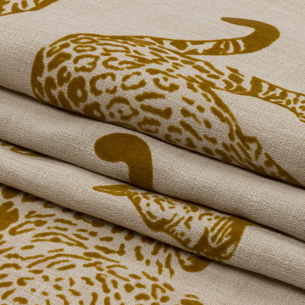 Flocked Polyester Drapery Woven - Sand Jaguars - British Imported Folded Flocked Polyester Drapery Woven - Sand Jaguars - British Imported Folded