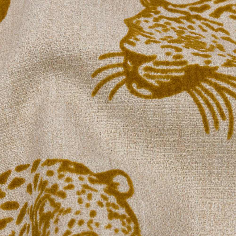 Flocked Polyester Drapery Woven - Sand Jaguars - British Imported Detail Flocked Polyester Drapery Woven - Sand Jaguars - British Imported Detail