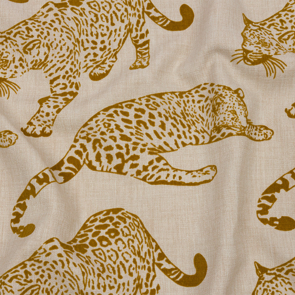 Flocked Polyester Drapery Woven - Sand Jaguars - British Imported Flocked Polyester Drapery Woven - Sand Jaguars - British Imported