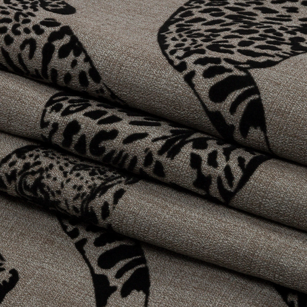 Flocked Polyester Drapery Woven - Slate Jaguars - British Imported Folded Flocked Polyester Drapery Woven - Slate Jaguars - British Imported Folded