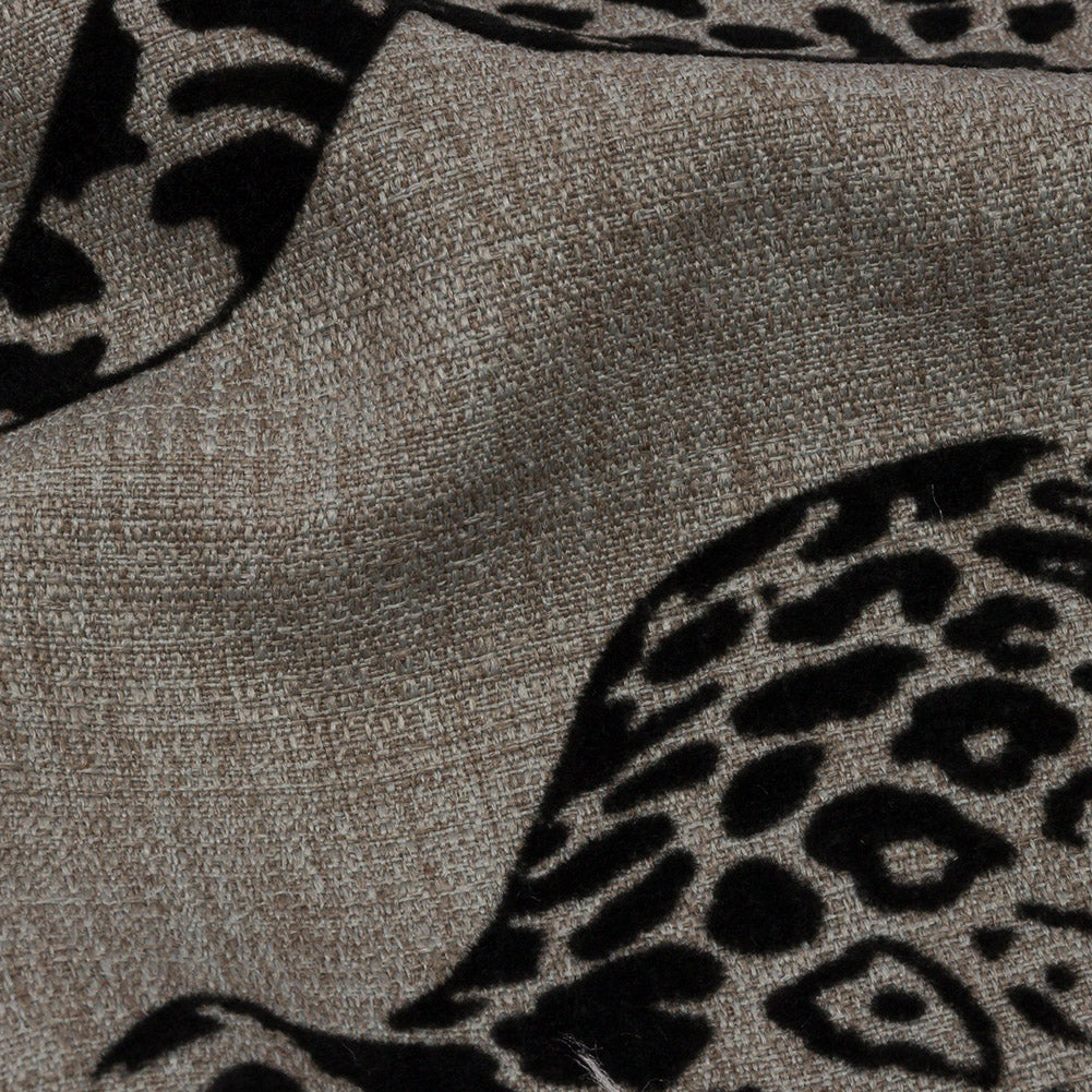 Flocked Polyester Drapery Woven - Slate Jaguars - British Imported Detail Flocked Polyester Drapery Woven - Slate Jaguars - British Imported Detail
