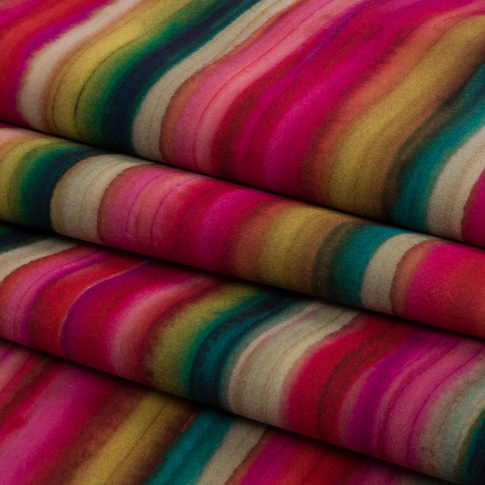 Printed Polyester Velvet - Rainbow Painterly Stripes - British Imported Folded Printed Polyester Velvet - Rainbow Painterly Stripes - British Imported Folded