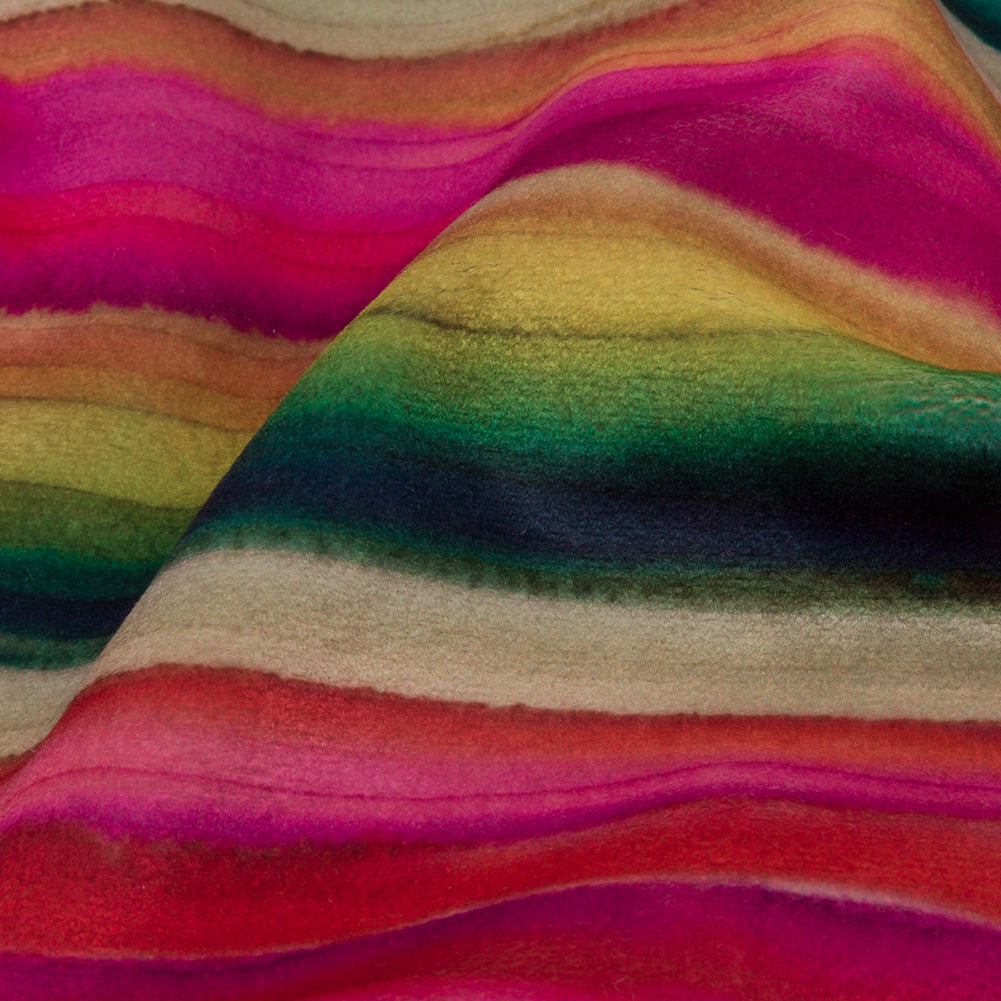 Printed Polyester Velvet - Rainbow Painterly Stripes - British Imported Detail Printed Polyester Velvet - Rainbow Painterly Stripes - British Imported Detail