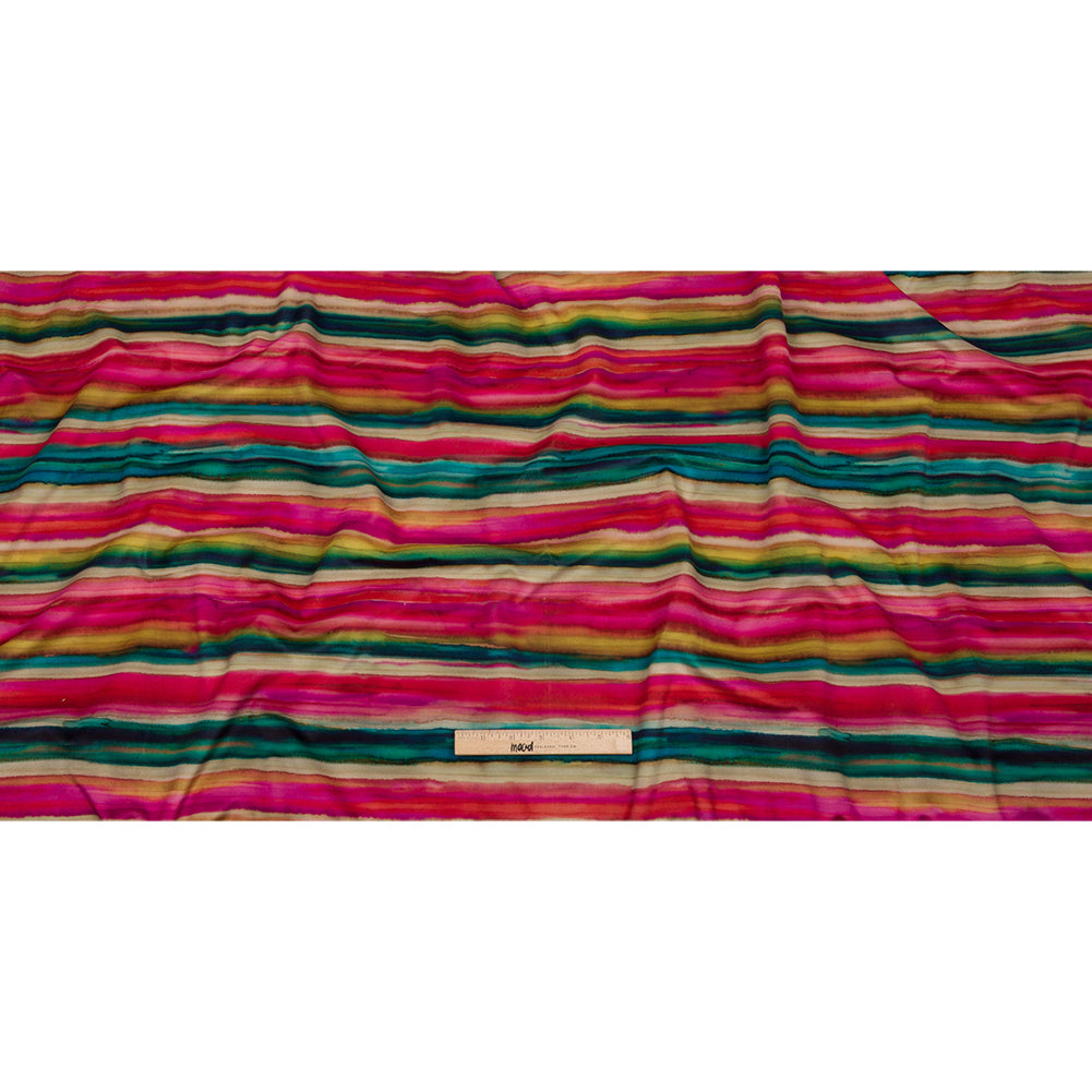 Printed Polyester Velvet - Rainbow Painterly Stripes - British Imported Full Printed Polyester Velvet - Rainbow Painterly Stripes - British Imported Full