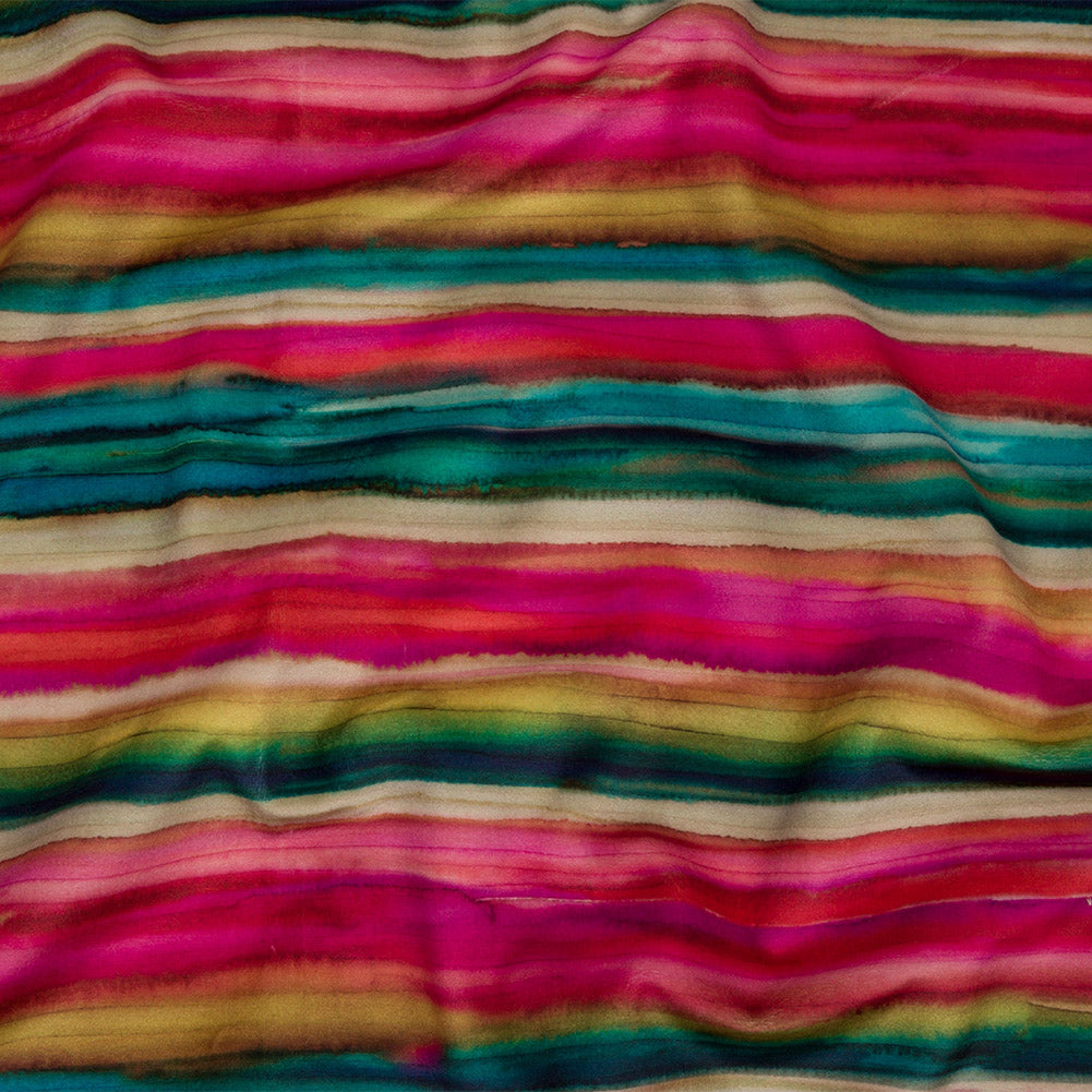Printed Polyester Velvet - Rainbow Painterly Stripes - British Imported Printed Polyester Velvet - Rainbow Painterly Stripes - British Imported