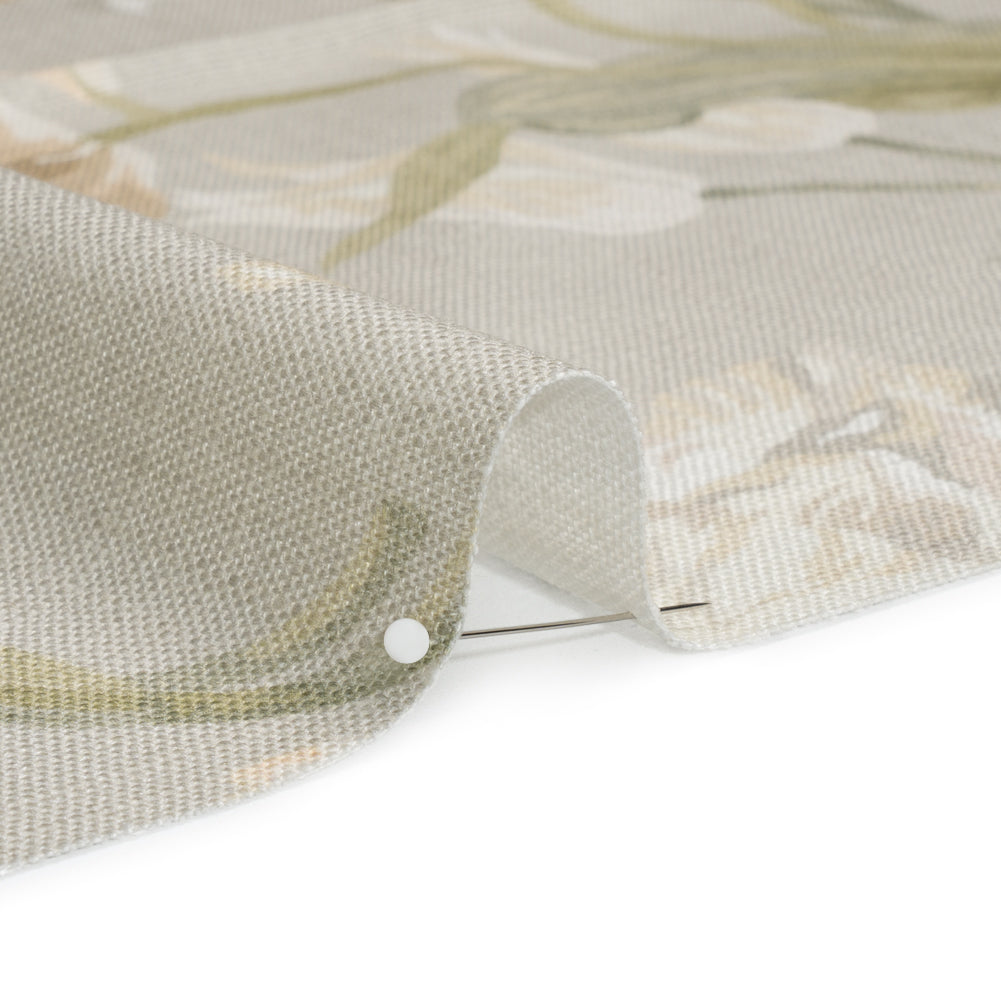 Viscose and Linen Drapery Woven Print - Sage Painting Flowers - British Imported Detail Viscose and Linen Drapery Woven Print - Sage Painting Flowers - British Imported Detail