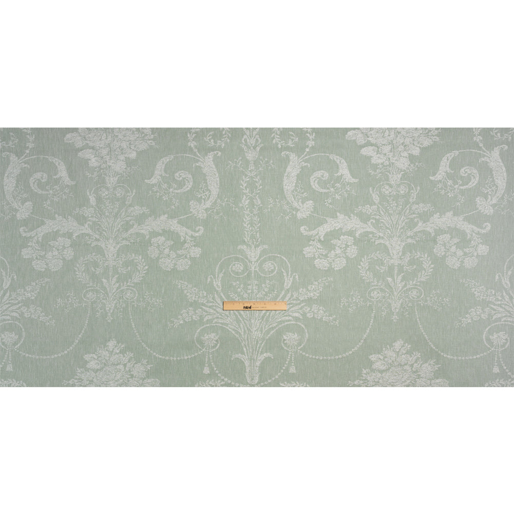 Polyester and Cotton Jacquard - Gray Green Scrolls and Leaves - British Imported Full Polyester and Cotton Jacquard - Gray Green Scrolls and Leaves - British Imported Full