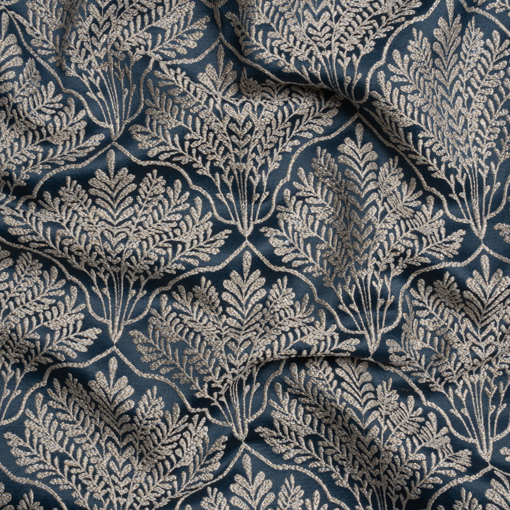 Metallic Drapery Jacquard - Ink Leafy Fans - British Imported Metallic Drapery Jacquard - Ink Leafy Fans - British Imported