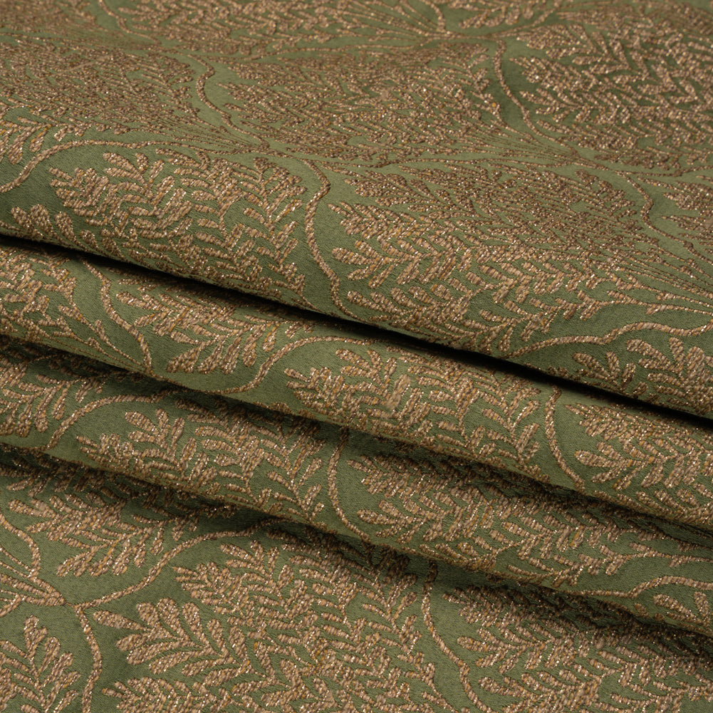 Metallic Drapery Jacquard - Olive Leafy Fans - British Imported Folded Metallic Drapery Jacquard - Olive Leafy Fans - British Imported Folded