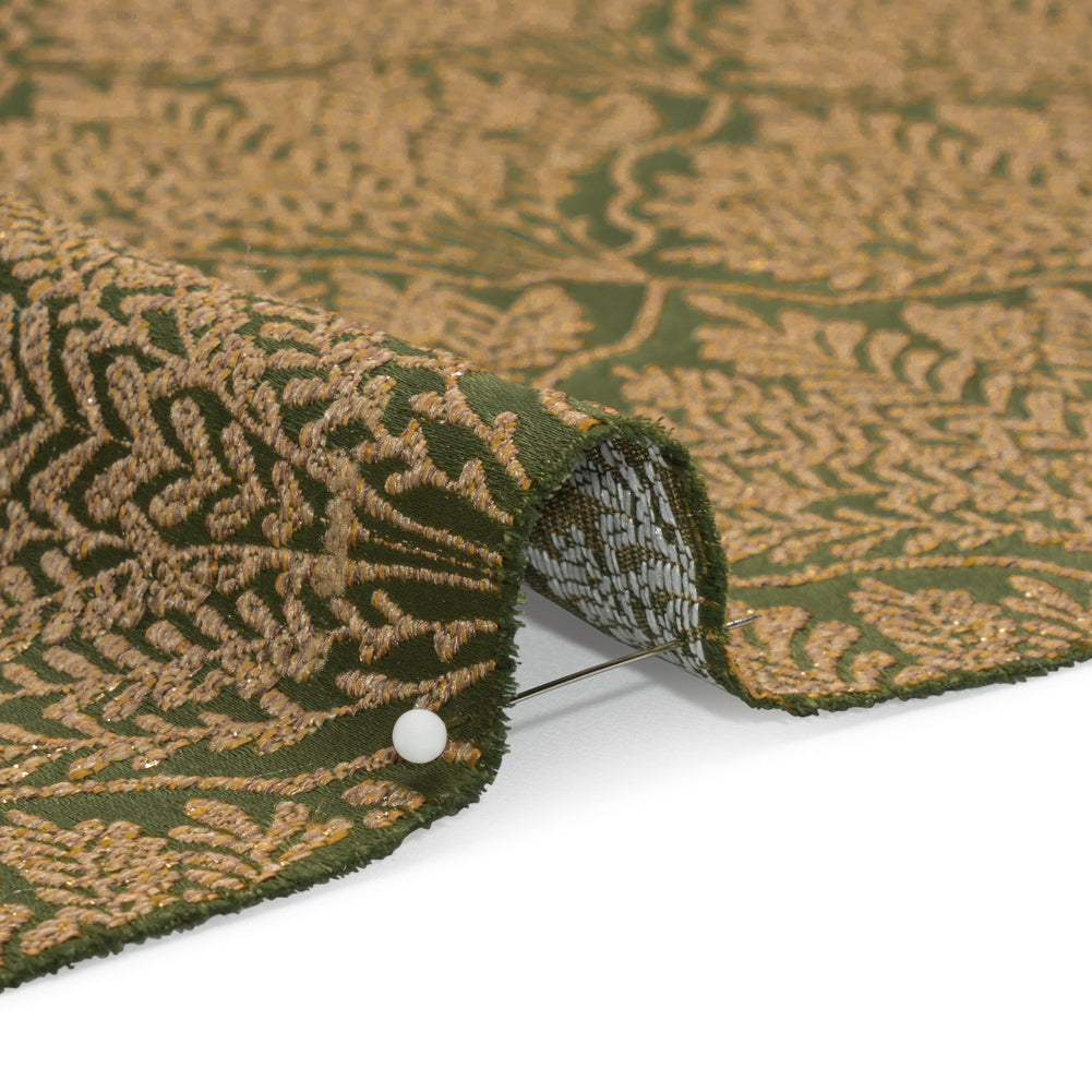 Metallic Drapery Jacquard - Olive Leafy Fans - British Imported Detail Metallic Drapery Jacquard - Olive Leafy Fans - British Imported Detail