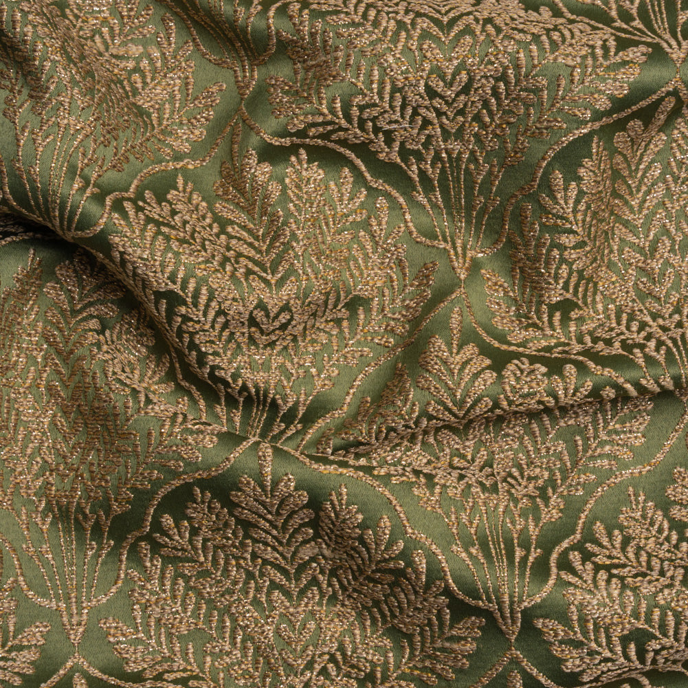 Metallic Drapery Jacquard - Olive Leafy Fans - British Imported Metallic Drapery Jacquard - Olive Leafy Fans - British Imported