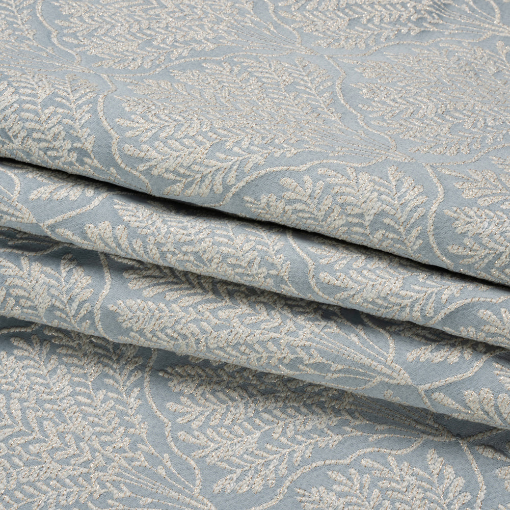 Metallic Drapery Jacquard - Wedgewood Leafy Fans - British Imported Folded Metallic Drapery Jacquard - Wedgewood Leafy Fans - British Imported Folded