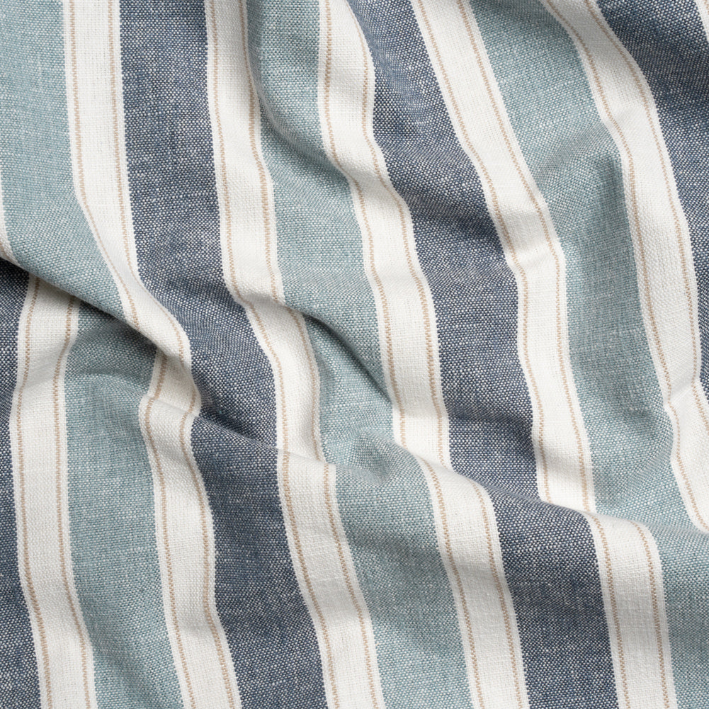 Slubbed Cotton Blend Woven - Denim Wide Stripes - British Imported Slubbed Cotton Blend Woven - Denim Wide Stripes - British Imported