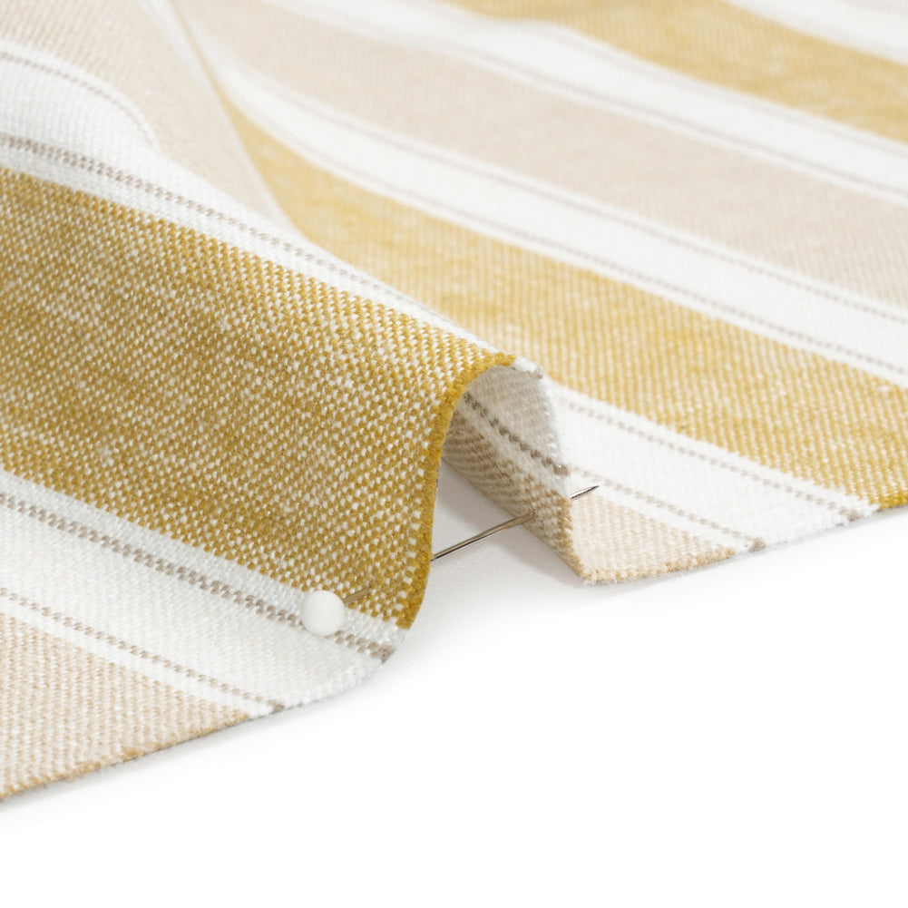 Slubbed Cotton Blend Woven - Pollen Wide Stripes - British Imported Detail Slubbed Cotton Blend Woven - Pollen Wide Stripes - British Imported Detail
