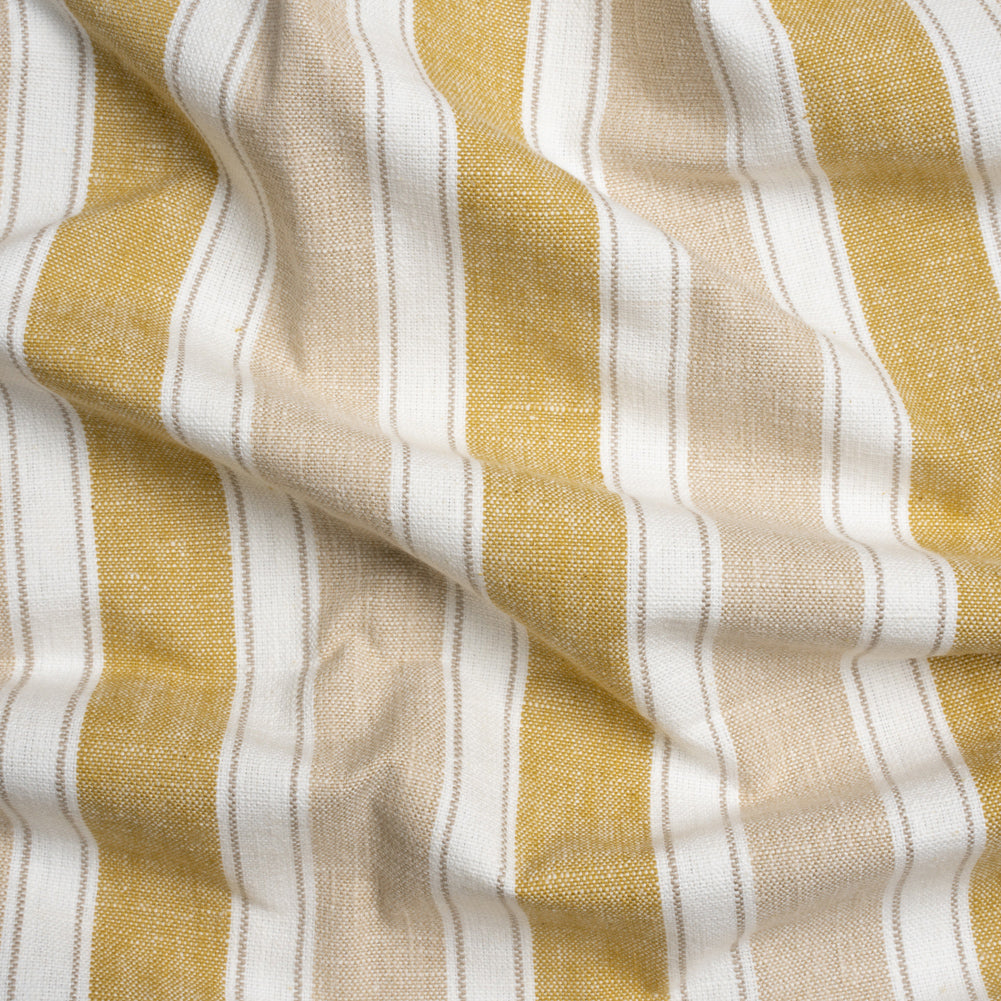 Slubbed Cotton Blend Woven - Pollen Wide Stripes - British Imported Slubbed Cotton Blend Woven - Pollen Wide Stripes - British Imported
