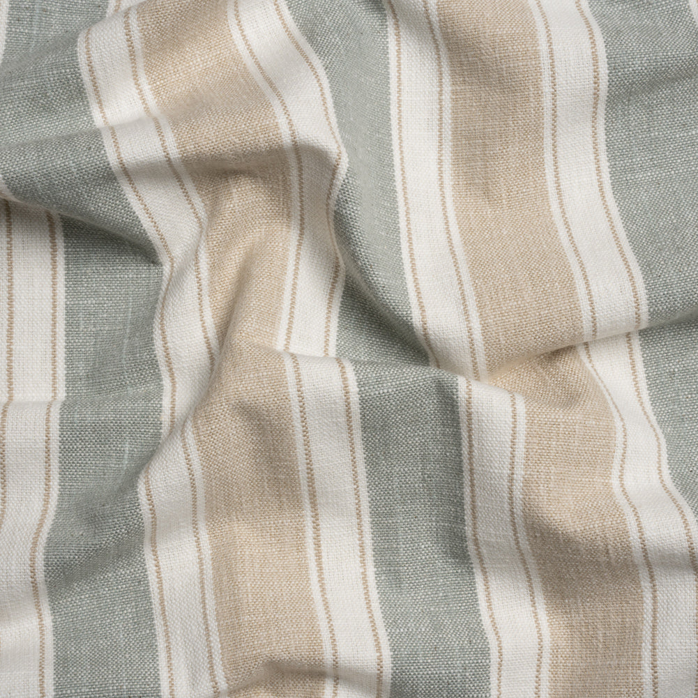 Slubbed Cotton Blend Woven - Seafoam Wide Stripes - British Imported Slubbed Cotton Blend Woven - Seafoam Wide Stripes - British Imported