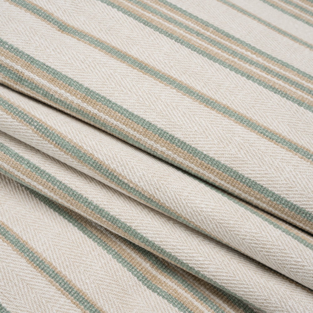 Polyester and Cotton Twill - Seafoam Herringbone Stripes - British Imported Folded Polyester and Cotton Twill - Seafoam Herringbone Stripes - British Imported Folded