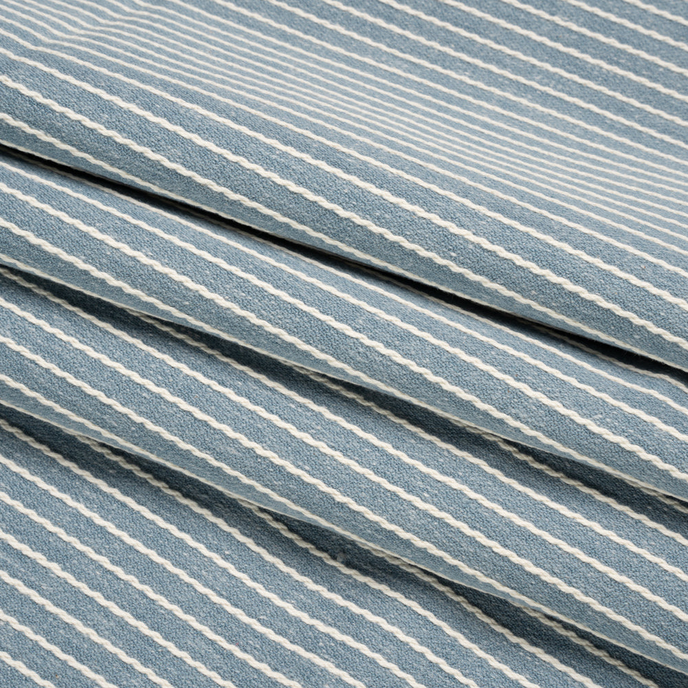 Cotton and Polyester Woven - Denim Tactile Chalk Stripes - British Imported Folded Cotton and Polyester Woven - Denim Tactile Chalk Stripes - British Imported Folded