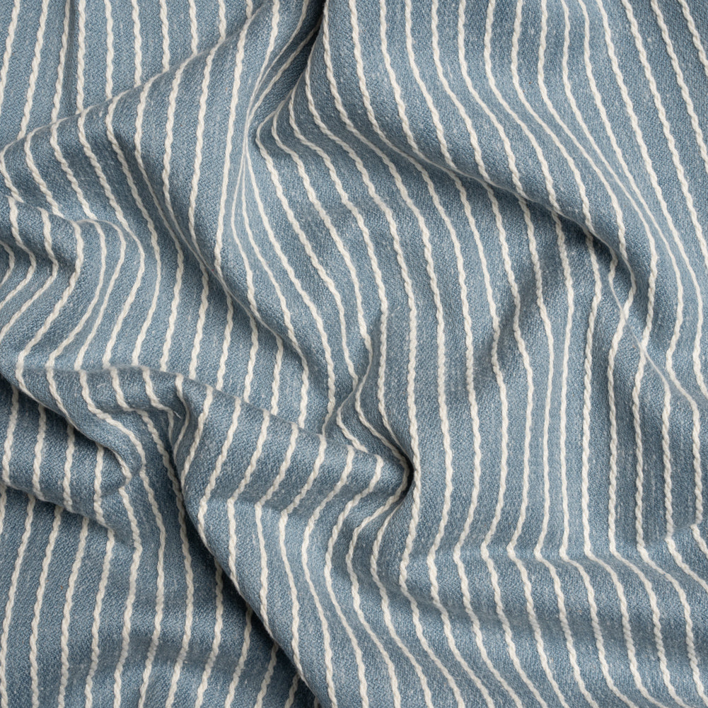 Cotton and Polyester Woven - Denim Tactile Chalk Stripes - British Imported Cotton and Polyester Woven - Denim Tactile Chalk Stripes - British Imported