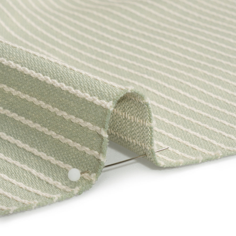 Cotton and Polyester Woven - Sage Tactile Chalk Stripes - British Imported Detail Cotton and Polyester Woven - Sage Tactile Chalk Stripes - British Imported Detail