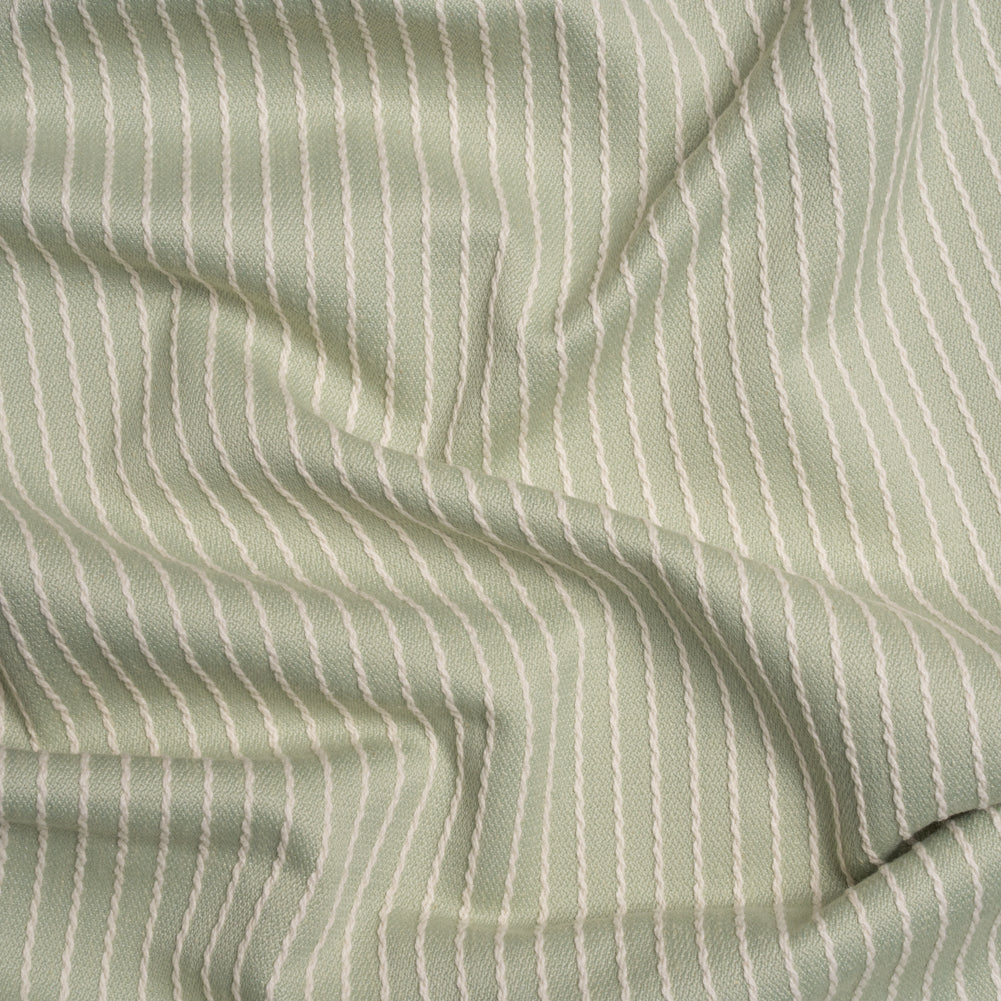 Cotton and Polyester Woven - Sage Tactile Chalk Stripes - British Imported Cotton and Polyester Woven - Sage Tactile Chalk Stripes - British Imported